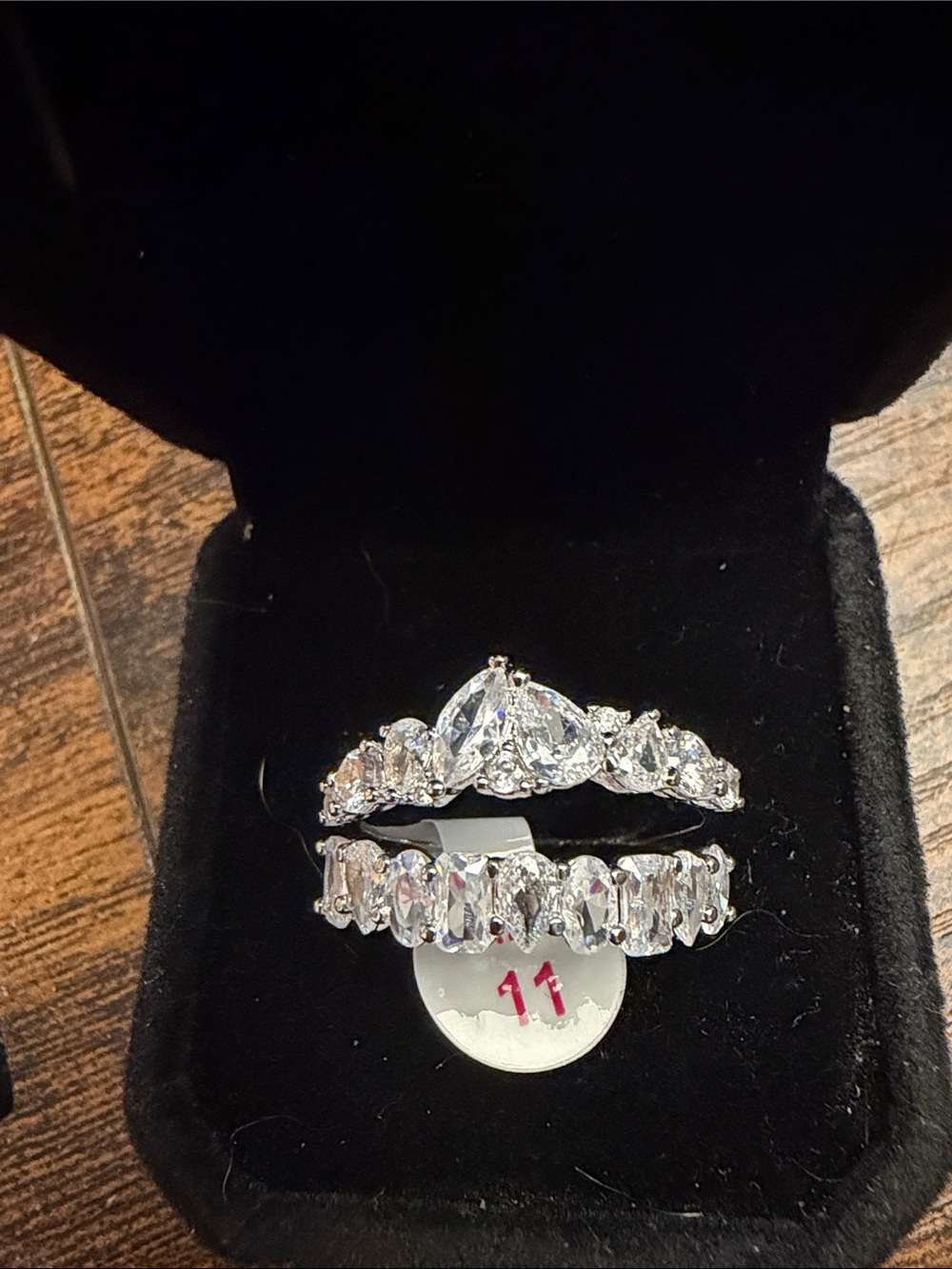 Classic Silver-Tone Clear Crystal Bridal Ring Set - Clear White